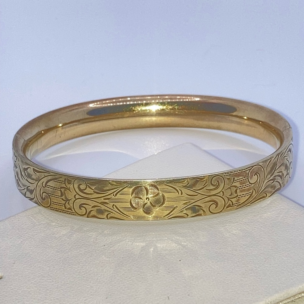 Vtg Bates & Bacon Gold Filled Rolled Gold Floral Etched Bracelet 7” C / 2.1” D